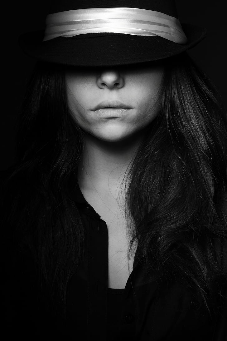 model, hat, exposure, photography, beautiful, young, black and white