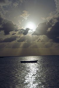 ボート, 海, 海, ショア, 雲, 太陽, 空