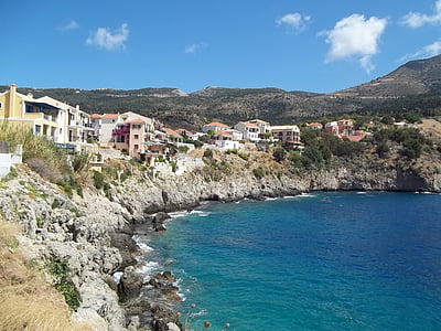 Grécia, vila, Baía, Mediterrâneo, Verão, paisagem, mar
