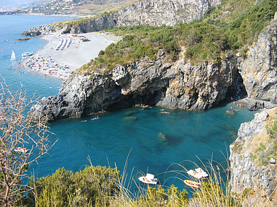 Calabria, San nicola arcella, tenger, nyári, Beach, nap, sziklák