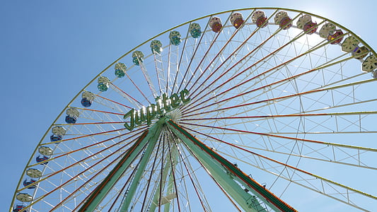 Ferris kotač, plavo nebo, vožnja, nebo, plava, sajam, atrakcija