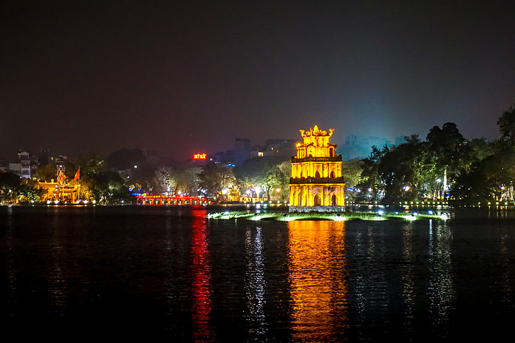 Hanoi, Nieuwjaar, Vietnamees, Vietnam, Aziatische, nacht, vakantie