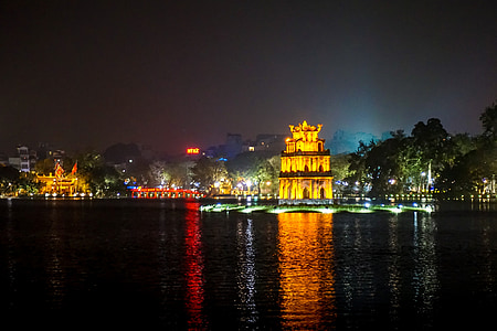 Hanoi, ano novo, Vietnamita, Vietname, asiáticos, à noite, férias