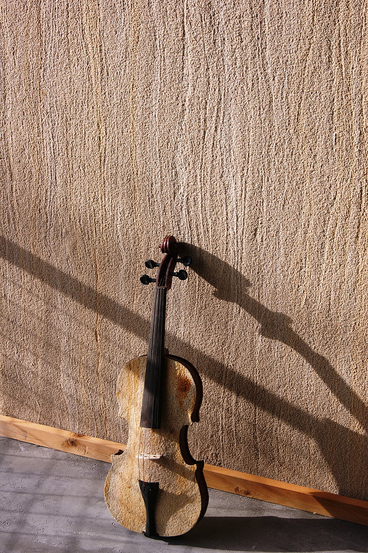 vijole, sienas, ēna, instruments, mūzika