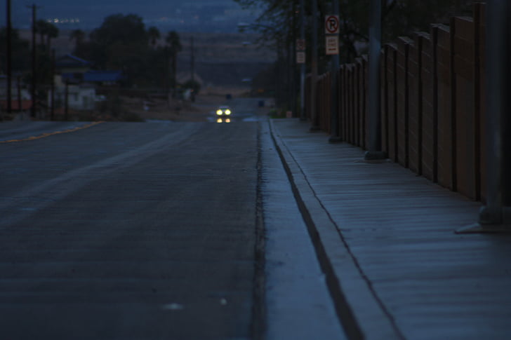 rainy, dark street, lonely, eerie, car lights