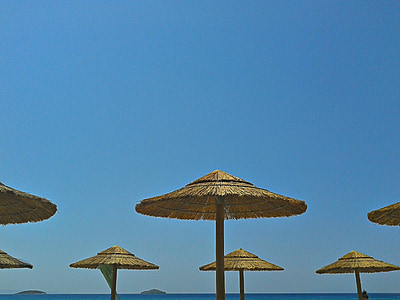 pláž, Andros, řecké ostrovy, krásné pláže, slunečníky, Řecko, umbrelas