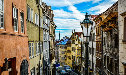 Prague, rua, céu, Tcheco, Europa, Europeu, urbana