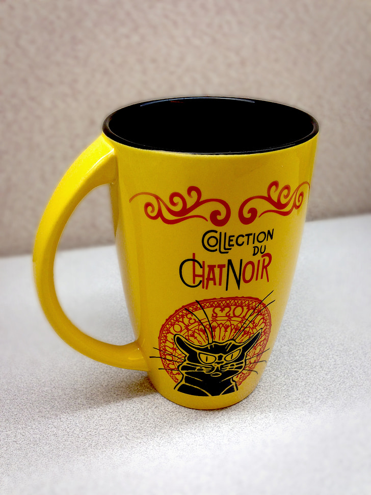 mug, cup, coffee, tea, yellow, french, art