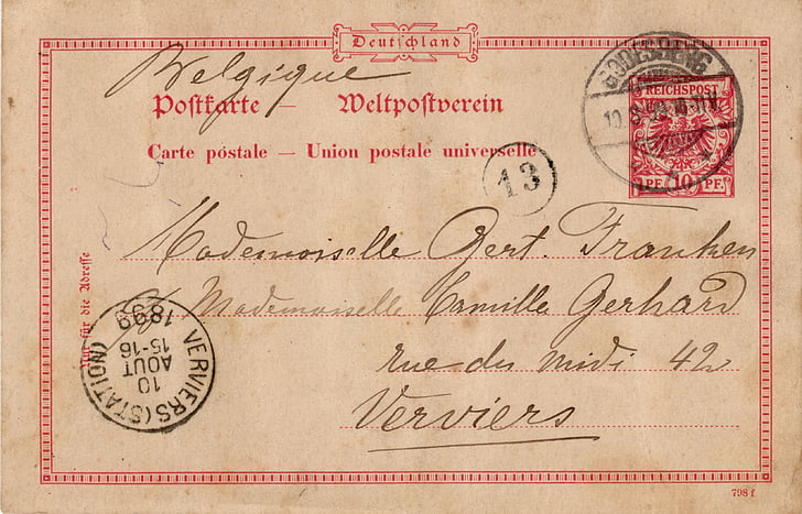 postal, nostàlgia, vell, segell, Alemanya, tipus de lletra, 1899