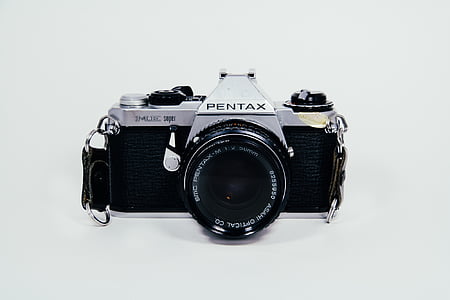 črna, siva, Pentax, SLR, kamero, objektiv, fotografije