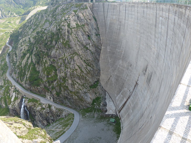 Dam, kraftproduksjon, reservoaret, fjell, enorme, stor, stein