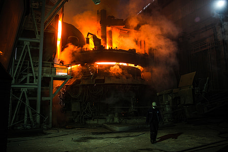 industri, stål, jern, masovn, brann, væske, arbeidere