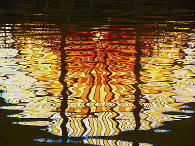 stained glass window reflection, water, colorful, ripples, surface, light, effect