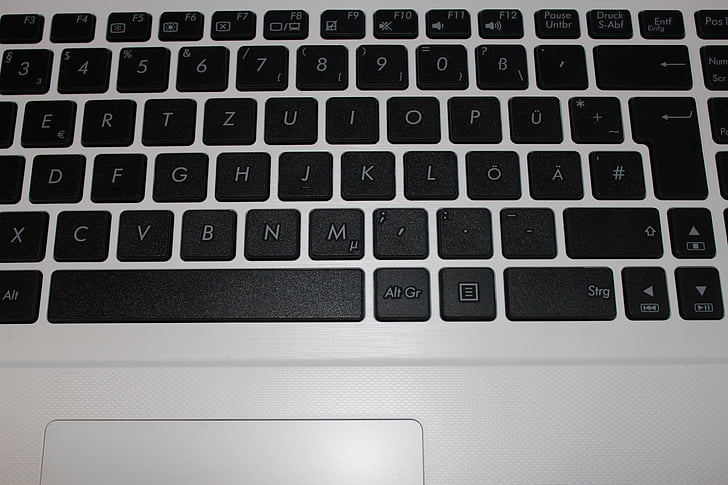 klávesnica, laptop, kľúče, datailaufnahme, Počítačová klávesnica, notebook, biela