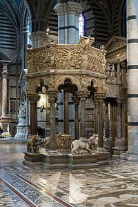 pulpit, lion, dom, siena, nicola pisano, columnar, marble