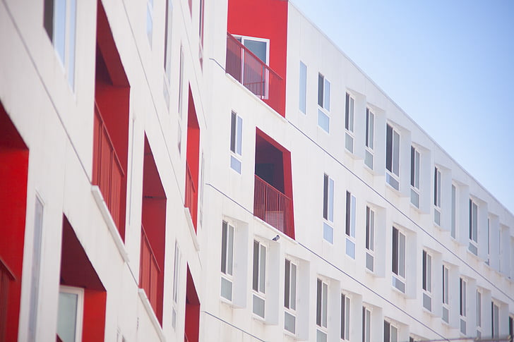 arquitectura, vermell, blanc, edifici, infraestructura, edifici exterior, finestra
