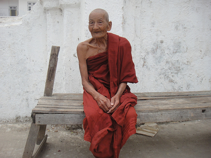 mnich, Myanmar, náboženství, Buddhismus, Barma, Starý muž, starší pacienti