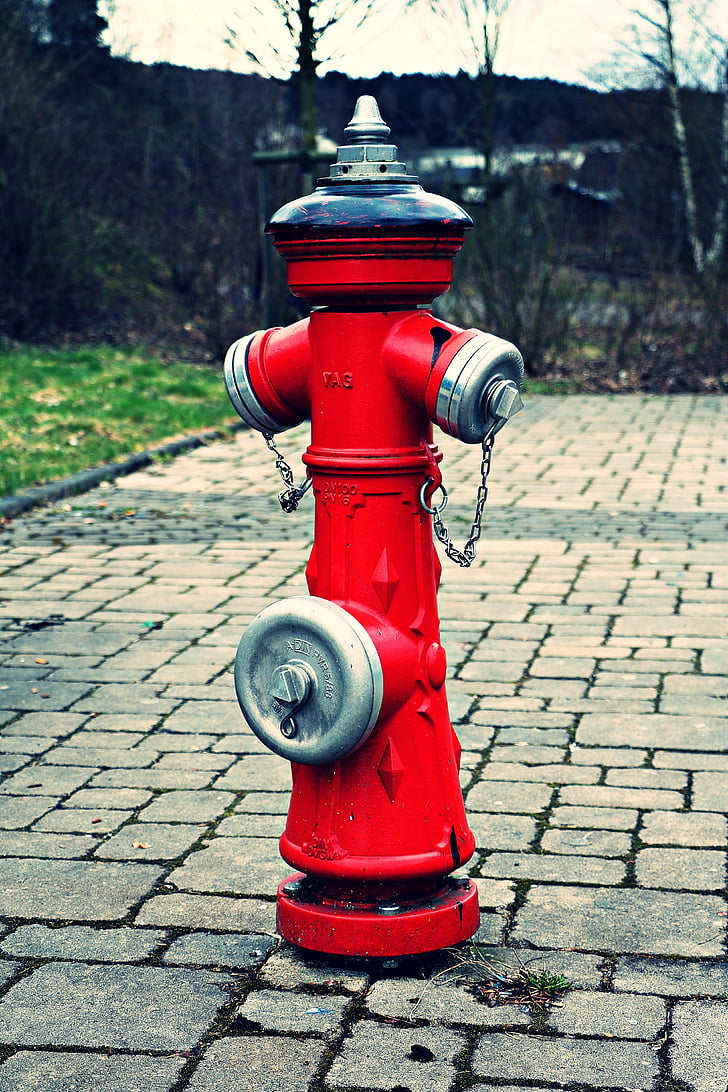 hydrant, fire, water hydrant, red, metal, water, fire fighting water