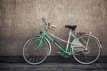 xe đạp, xe đạp, màu xanh lá cây, thể thao, bức tường, bánh xe, Hoài niệm