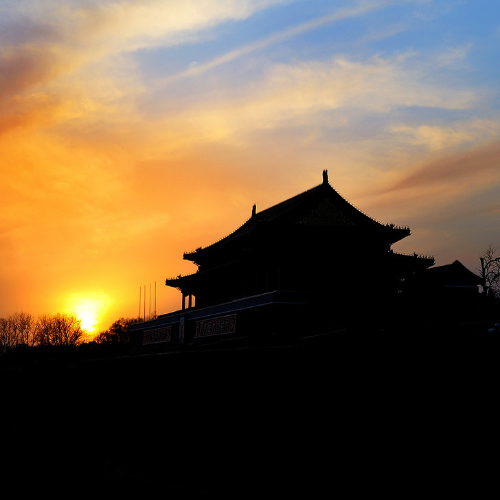 national palace museum, Świątynia, Beijing, zachód słońca