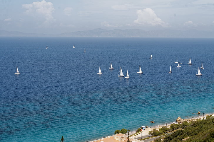 Grecia, Rodas, mar, agua, arranque, barco de vela, Playa