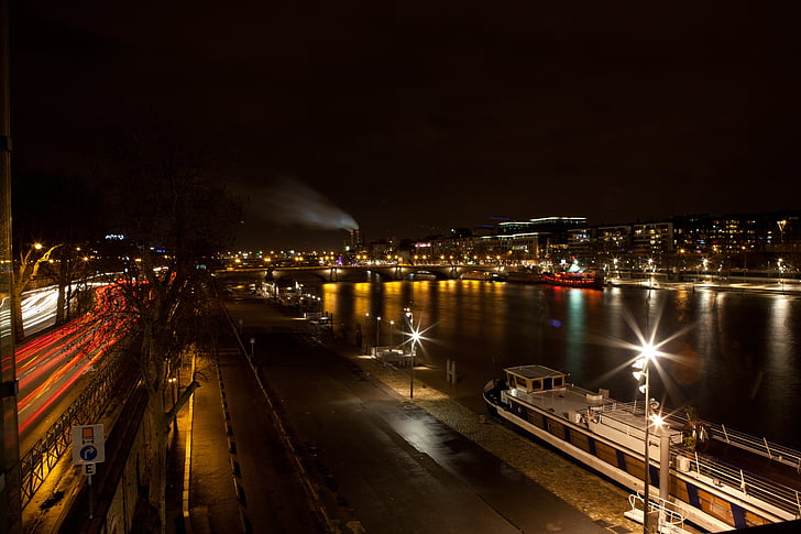 Paríž, Seine, mesto v noci, noc, Mestská scéna, Panoráma mesta, mesto