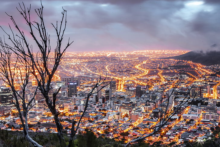град, Кейп Таун, Южна Африка, сутрин, час пик, трафик, дълъг