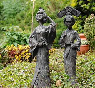 obrázek, socha, Japonsko, Gejša, Orientální, zahrada