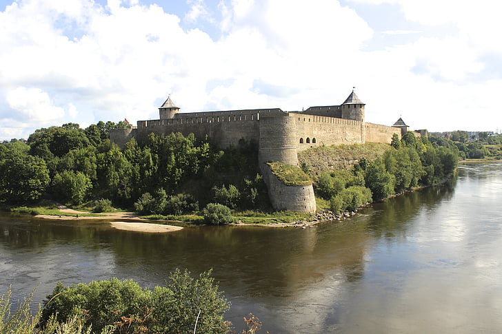 řeka, hrad, staré, Historie, Příroda, Estonsko, hranice