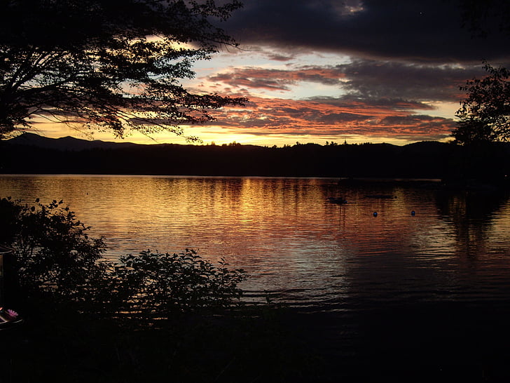Kezar lake, puesta de sol, Maine, paisaje, desierto, paisaje, natural
