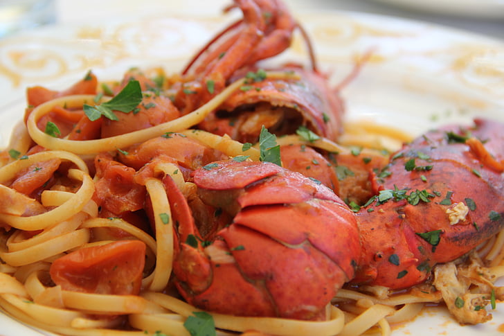 fisk och skaldjur, pasta, mat, middag, måltid, lunch, Italienska