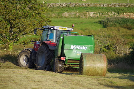 balning, Hay, traktor, Bale, balpress, gräs, jordbruk