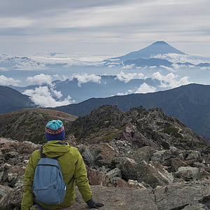 Mt fuji, oddaljeni pogled, od vrha mount warusawa, Japonska minami Alpe, veličino, oktobra, gorskih