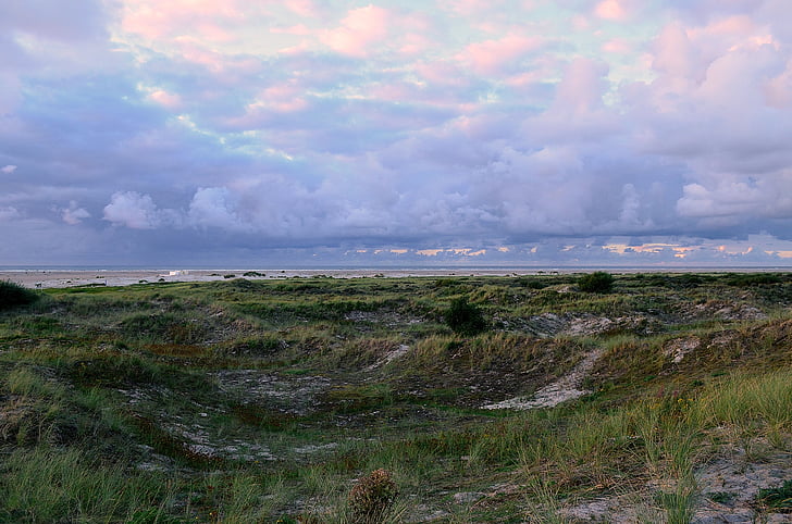 dűnés tájon, Borkum ifjúsági beach, kék óra, Twilight, abendstimmung, Északi-tenger, természet