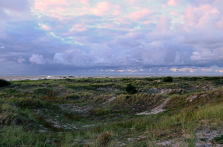 Дюн пейзаж, Borkum младежки Бийч, синя час, здрач, abendstimmung, Северно море, природата