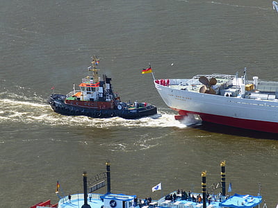 hamn, Hamburg, Elbe, maritima, bogserbåt, Cap san diego, vatten