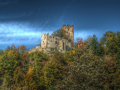 castellated dvorac, Waldkirch, jesen, dvorac, burgruine, toranj, nebo