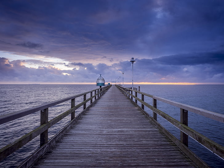 moře bridge, Zinnowitz, potápěčský zvon, Já?, východ slunce, modrá hodina, Baltské moře