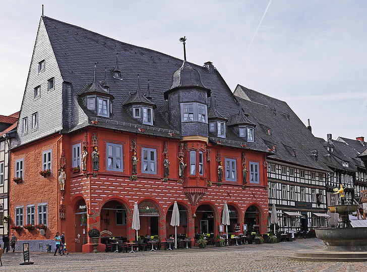 marketplace, goslar, resin, germany, old town, facade, architecture