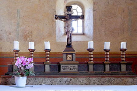 Altarul, cruce, lumanari, religie, Biserica, credinţa, creştinism