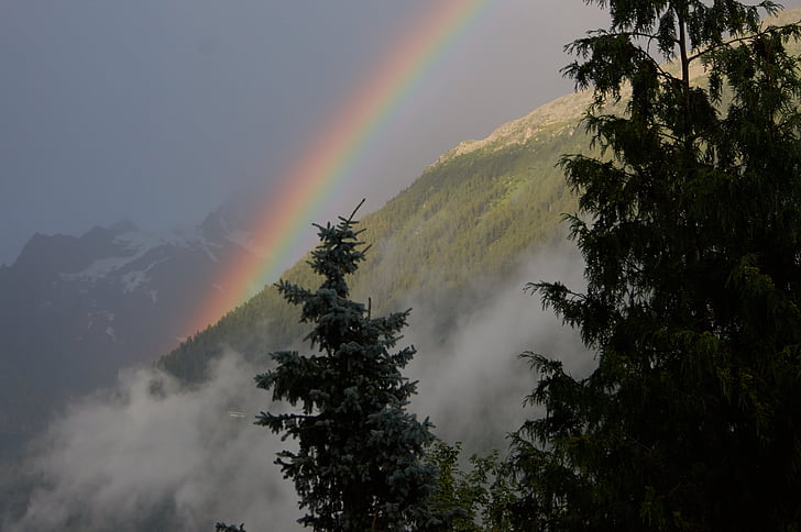 Chamonix, arco iris, cielo, naturaleza