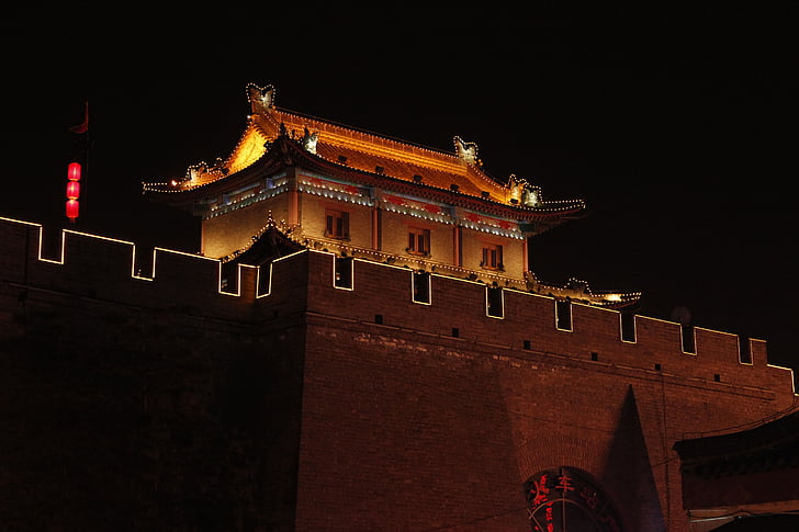Xi'an, nattevisning, gamle byhus, Temple, Kina, Asien