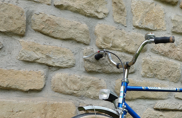 bike, wall, stone wall, park, turned off, parking space, retro