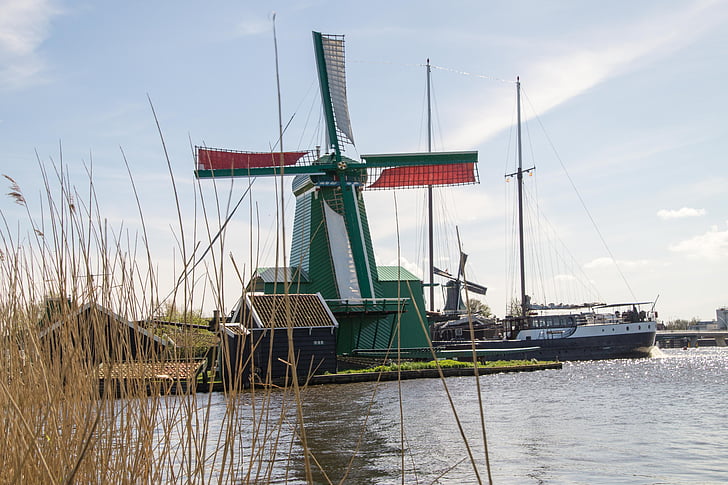 vindmølle, Holland, vann, nederlandsk vindmølle, historisk