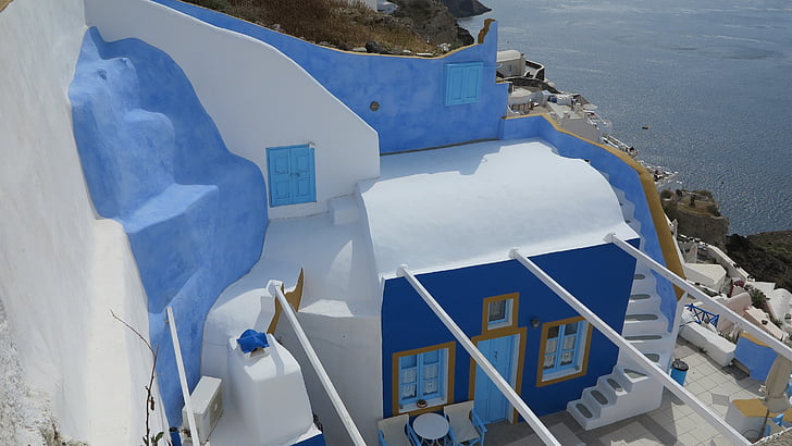 Santorini, Grecja, biały dom, Wyspy Cyklady, Oia, Morze Egejskie, Caldera