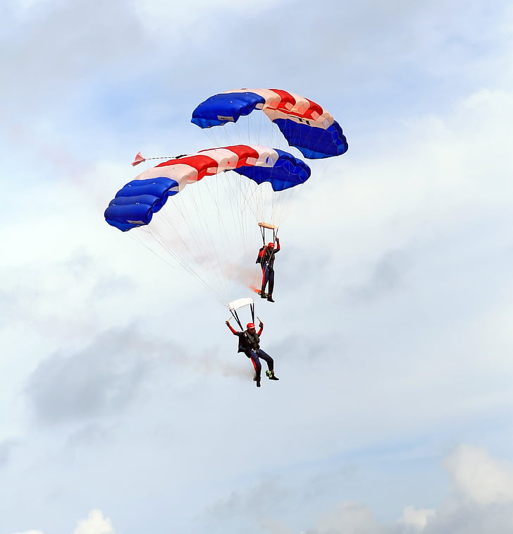 skydiving, parachutes, airplane, aviation, blue, celebration, chute