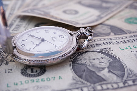 χρόνος, χρήματα, τραπεζογραμμάτια, χρονόμετρο, δολάρια ΗΠΑ, υποδοχή, νόμισμα