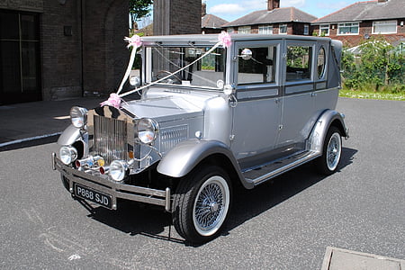 casamento, carro, vintage, velho, Rolls-Royce, prata, com estilo retrô
