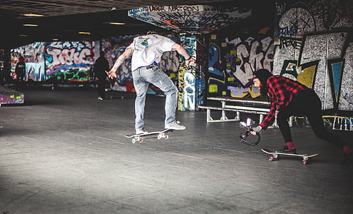 skateboard, Skateboarding, Graffiti, pared de graffiti, película, grabación, vídeo