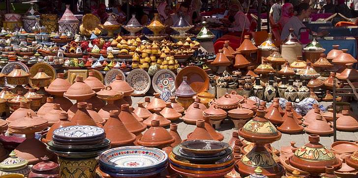 market, morocco, souk, meknes, pottery, tajine, bazaar
